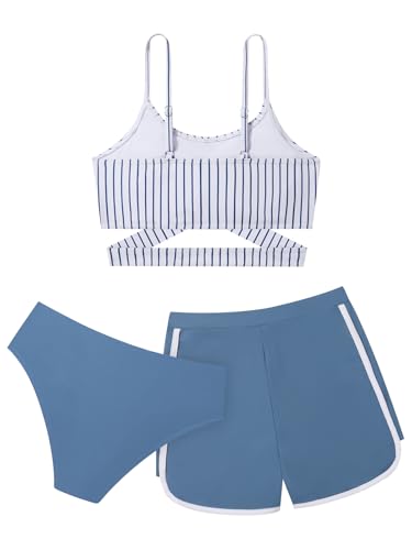 Image of Girl's 3 Piece Bikini Set Cross Strap Swimsuits for Girls Bathing Suit with Shorts Teen Swimwear Swimming Suit
