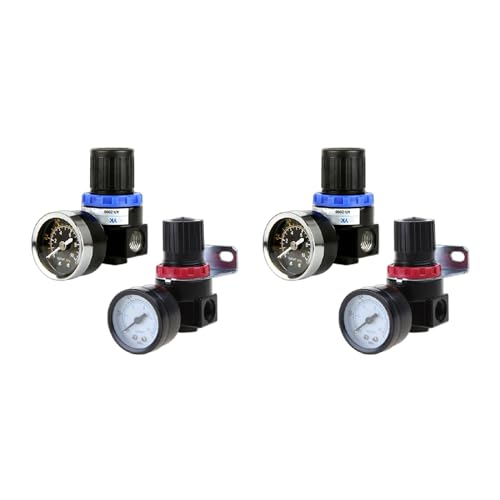 AR2000 - 4 unidades de tratamiento neumáticas de compresor de control de alivio de presión de aire con ajuste de manómetro, regulador de ventana, regulador de voltaje del lado del pasajero, reloj de