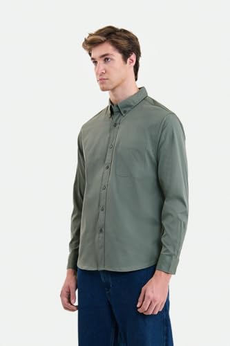 Image of SNITCH Men Casual Shirt | Regular Fit Long Sleeve Button-Down Collar Textured Style | Durable Polyester Twill & Single Patch Pocket for Work