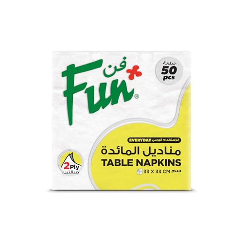 FUN BY AL BAYADER فن Everyday Premium 2-Ply Paper Napkin Tissue Paper 33x33cm White Pack of 50