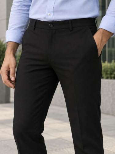 Image of SUBTRACT Men 4 Way Stretch Wrinkle Free Slim Fit Formal Trouser in with 2 Inch Flexible Waistband | Men's Trousers for Office Or Party