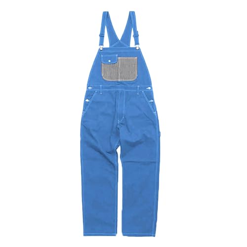 2026 - Peto vaquero para hombre, ajuste relajado, ropa de trabajo con tirantes ajustables, prácticos bolsillos para herramientas, monos para hombre cálidos, azul, XXL