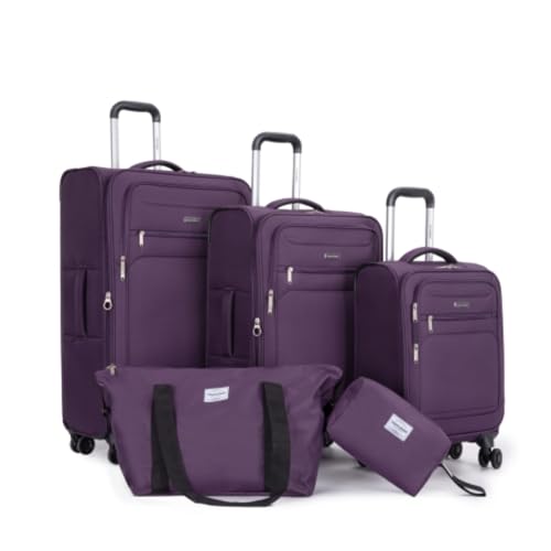 5-piece Luggage Set (18/23/27/travel Bag/cosmetic Bag), Soft-shell Luggage, Universal Wheels, Polyester Luggage Set, Luggage, Suitcase, Lightweight and Durable Luggage, Purple