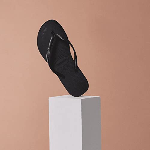 Image of Havaianas Women's Slim Flip Flops - Spring and Summer Pool Sandals for Women - Black /Steel Grey, 9 /10