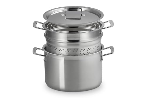 Image of Le Creuset Stainless Steel Classic 3-Ply Deep Pasta Pot and Sieve, 7.5qt