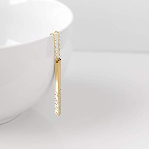 Personalized Vertical Bar Necklace Coordinate Jewelry Anniversary Gifts for Her Roman Numeral Graduation Gift Engraved 3D Necklaces for Women Initial Necklace - 4SBN