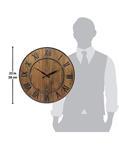 Infinity Instruments Wooden Barrel Wall Clock, Country Retro Farmhouse Style Elevates Any Room In The Home, 24 Inch, Dark Wood #TOP3