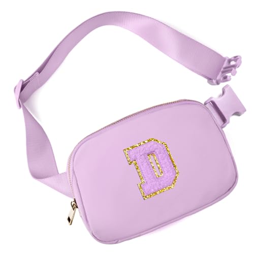 Image of Gitus Gifts for 8 9 10 11 12 Year Old Girls Belt Bag Fanny Pack Crossbody Bags with Initial Letter Patch Cute Stuff Birthday Gifts for Teen Girls Women Personalized Trend Stuff (Lavender-D)