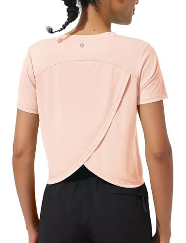 ASPO Womens Short Sleeve Workout Shirts Athletic Tops UPF 50+ Sun Protection Quick Dry Breathable for Running Yoga Gym Pink S