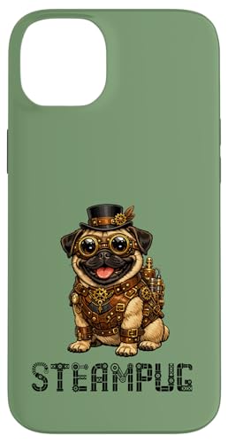 Steampug Steampunk Pug Dog �L���[�g�ȃX�`�[���p���N�E�p�O�� ���g�����B���e�[�W�E�X�`�[���p�O �X�}�z�P�[�X iPhone 14 Plus �p