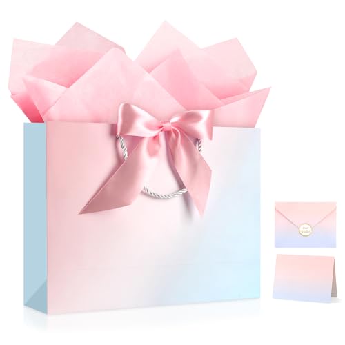 Image of JMANNI Mothers Day Gift Bags, Gift Bags with Ribbon, Portable Paper Gift Bag, for Any Occasion, Including Valentines Day Baby Shower Birthday Party Wedding Mothers Day(LP11-DLS08-L
