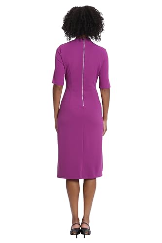 Image of Maggy London Women's Maggy London Women's Dresses Side Pleat Dress with Asymmetric Neck and Elbow Sleeves