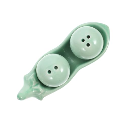 Healifty Juego de Salero y Pimentero de Cerámica Forma de Guisante Tamaño Pequeño Color Verde para Condimentos de Cocina Adecuado para Uso Doméstico y Picnic Recipiente Decorativo y