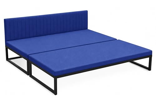 Image of Metal Sofa Cum Bed for Living Room | Modern Industrial Design Metal Frame 3 Seater Sofa Bed for Home, Office & Lounge-Blue