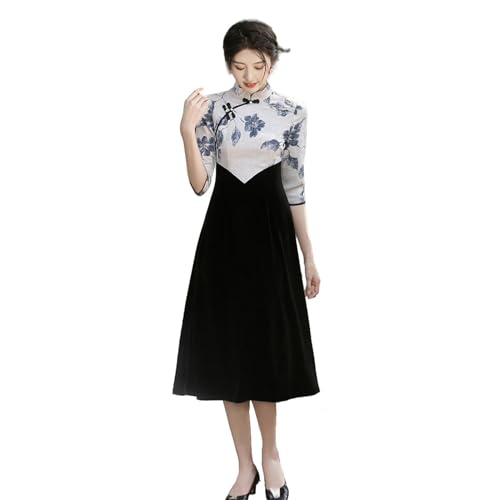 Robe manches 3/4 femme coupe en A mi-longue masquant les hanches