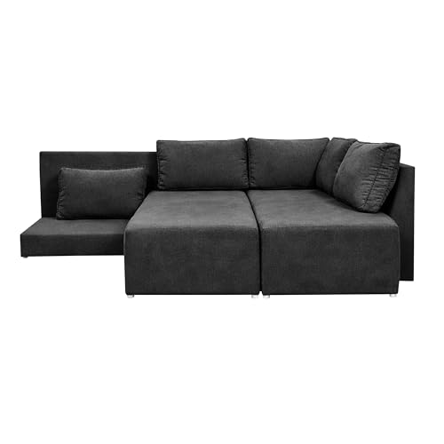 Image of Rosebell L-Shape 5 Seater Sofa Cum Bed, Sectional Couch with Cushions, Space Saving Corner Sofa, Modern Foldable Seating & Sleeping Solution for Living Room, Guest Room & Small Spaces - Black Color