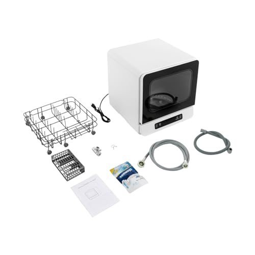 BANLICALI Countertop Dishwasher, 590W Countertop Compact Dishwasher with Inlet/Outlet Pipe for 32 Pieces Tableware, Portable Compact Dish Washing Machine for Small Apartments, Dorms, RVs White 110V