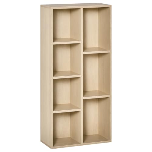 HOMCOM Estantería para Libros Librería de Madera con 7 Compartimentos de Almacenaje Plantas Archivos para Sala de Estar Dormitorio Oficina 50x24x106 cm Roble