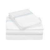 Archie linen White Sheet Set with Double Border Embroidery Soft & Comfortable - Luxury BedSheets, 10 Inch Deep Pocket Sheets, Hotel Sheets & Pillowcase Set (Light Blue, King (U.S. Standard))