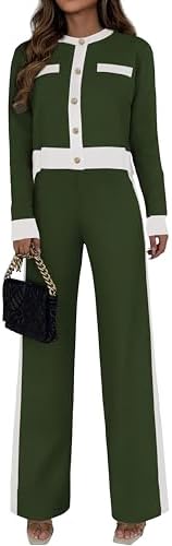 PRETTYGARDEN Women's 2 Piece Outfits Long Sleeve Button Down Colo...