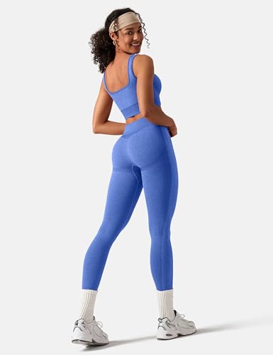 Image of OLCHEE Womens Workout Sets 2 Piece Seamless Square Neck Sports Bra Padded Butt Lifting Leggings High Waist Yoga Gym Outfits