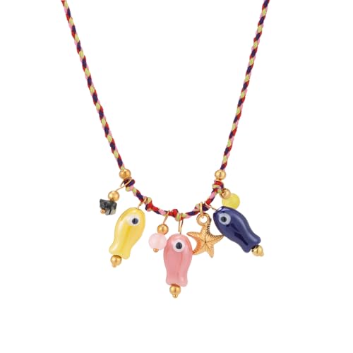 Starfish Fish Necklace Boho Beachy Hawaiian Colorful Summer Beach Coastal Choker Necklace for Women Men