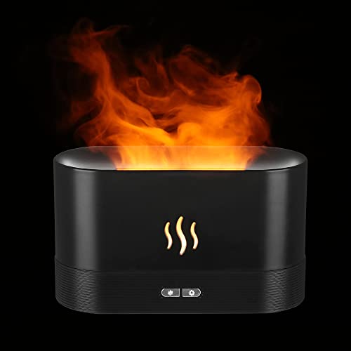 IWILCS Diffuseur dHuiles Essentielles, Diffuseur Darômes avec Effet Flamme, Humidificateur dHuiles Essentielles avec Mode Brume Réglable, Arrêt Automatique, pour Chambre/Appartement/Bureau (Noir) Cover