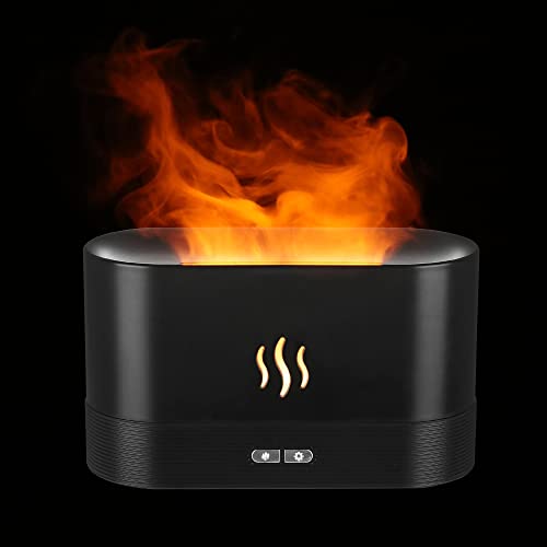 IWILCS Aromatherapie Simulation Flammen, Aroma Diffuser mit Flammen Effekt, Flammen Aromatherapie Luftbefeuchter mit 2 Helligkeit / Wasserlose Abschaltautomatik, Kann ätherisches Aromaöl Hinzufügen