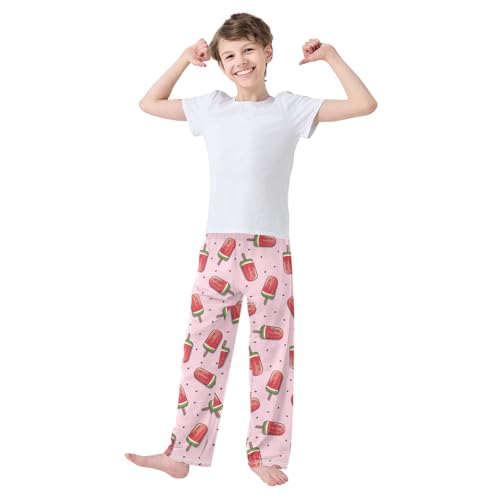 Watermelon Ice Cream Print Boys Long Pants Soft Trousers Elastic Waist Kids Lounge Bottoms with Pockets S-XL2