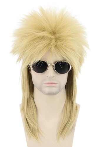 LeMarnia Loira Spiked Mullet Perucas para Homens e Mulheres 80s Heavy Metal Punk Rocker Perucas Traj
