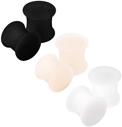 BanaVega 6PCS Silicone Black 0g 8mm Double Flared Saddle Skin White Ear Stretcher Plugs Flesh Earring Lobe Gauge Piercing Jewelry 2811