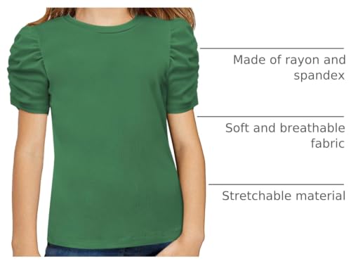 Image of Arshiner Girls Puff Short Sleeve Shirts Summer Ribbed Knit Crewneck T Shirt Tops Tee Blouse