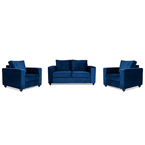Image of Wakefit Sofa Set | 3 Year Warranty | Sofa 4 Seater, 4 Seater Sofa for Living Room, Wooden Sofa Set, Sofa Set 2+1+1 Seater - Napper(Fabric-Velvet : Blue)