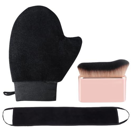 3 Stück Selbstbräuner Handschuh Applikator Set 3 In 1 Exfoliator-handschuh Bräunungspinsel für Self Tan mit Eincremehilfe für Rücken Rückenapplikator Und Gesichtshandschuh