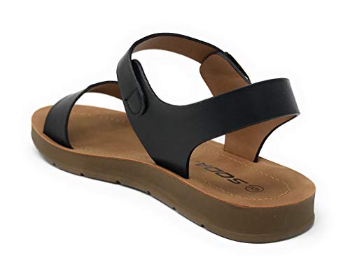 Soda Plenty ~ Women's Strappy Ankle Wrap Buckle Fashion Flat Sandals, 9, Black Jd #TOP2