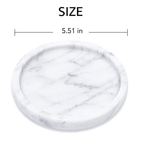 Natural Marble Round Vanity Tray for Bathroom - Small Ring Dish Jewelry Tray for Women-Marble Trinket Dish for Key Earring Nightstand - Jewelry Plate Room Decor (14CM/ 5.5")