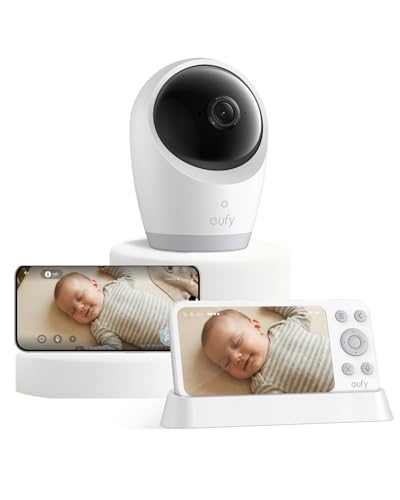 eufy Security E21 Baby Monitor with 4K UHD Camera, 5'' 720p Screen, Pan-Tilt and 8× Zoom, Dual Wi-Fi/Local Connection, 24/7 App Recording, Portable Built-in Battery-Powered Camera, ANR
