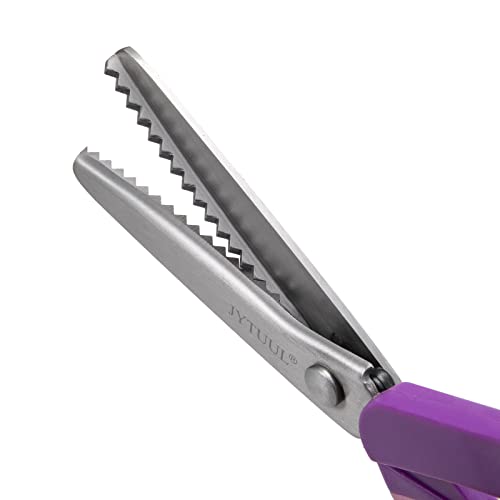 Jytuul Purple Serrated Pinking Shears, 9.3 Inch Sharp Stainless Steel Blades Zig Zag Scissors, Comfort Grip Handled Professional Dressmaking Paper Leather Fabric Craft Scissors #TOP3