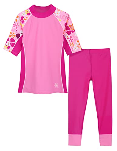 Tuga Girls Short Sleeve Rash Guard and Swim Legging Bathing Suit Set, UPF 50+