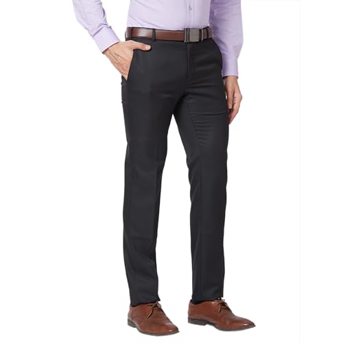 Image of Raymond Men's Slim Fit Mid Rise Structure Pattern Poly Viscose Blend Pleatless Formal Trouser