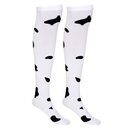 choyaxo Cow Print Thigh Knee High Stockings Black and White Cow Socks Animal Print Socks for Daily Use Cosplay Party Halloween