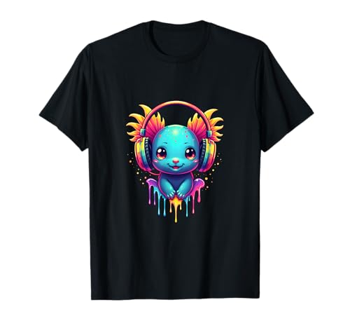 Axolotl mit Kopfhörern, buntes Retro-Musik-Design T-Shirt