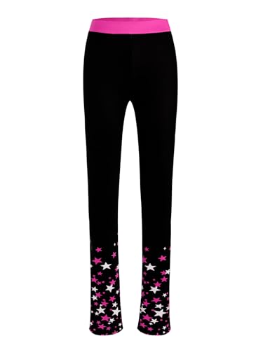 YiZYiF Kids Girls Color Block Star Printed Figure Skating Pants Fleece-Lined Ice Skating Leggings Training Pants3