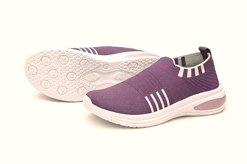 Image of Women's Stylish Slip-On Walking Shoes | Lightweight Breathable Knit Sneakers, Gym, Travel, Running & Casual Comfort Shoes for Girls and Ladies Voilet