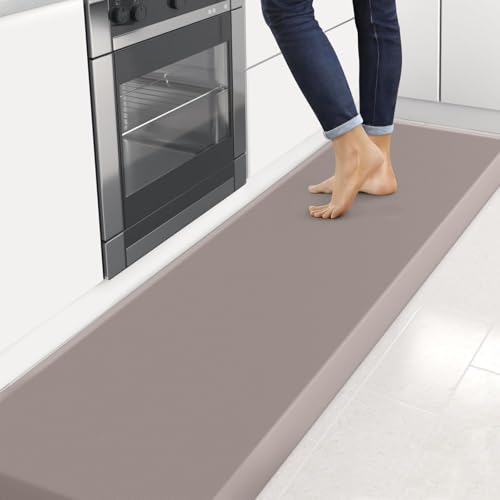 Image of 4 /5 Inch Thick Kitchen Mats for Floor, StepRite Kitchen Rug for Standing Desk, Non-Slip, Thicker, Stain & Water Resistant, Comfort Anti Fatigue Floor Mat for Home, Kitchen, Office - Khaki,108 * 30''