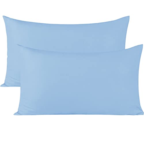 Image of Soft Pillow Covers 20 x 32 Inches - Egyptian Cotton 600 Thread Count Set of 2 Pillow Cover Set Envelope Closure Hotel Quality Pillowcase - Sky Blue