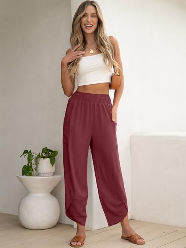 Image of ANRABESS Womens Wide Leg Palazzo Capri Pants 2026 Summer Casual High Waisted Barrel Lounge Flowy Cropped Beach Work Trousers