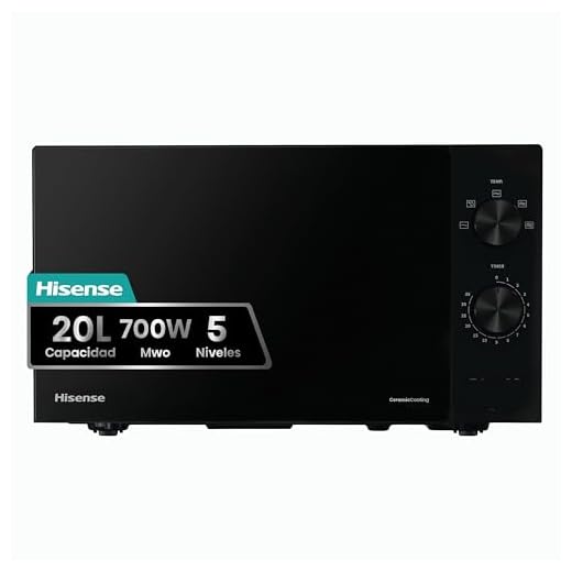 Hisense H20MOBP1, Microondas, Capacidad de 20 L, 700 W de Potencia, Temporizador 30 Min, Modo Descongelar, Tirador, Estándar, Color Negro