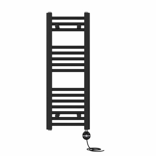 NRG Prefilled Straight Electric Heated Towel Rail Radiator Black Thermostatic Bathroom Warmer with Touch Screen Display 800x300mm - 400W
