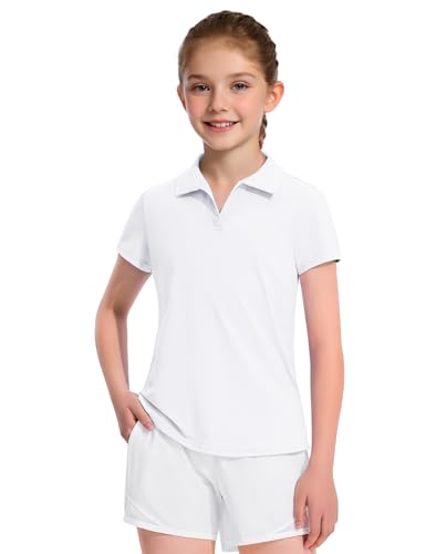 KEREDA Girls Polo Shirts Golf Tennis School Uniform Short Sleeve T Shirts V-Neck Collared Quick Dry Tops2
